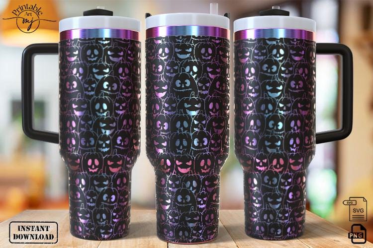Spooky Faces SVG Wrap: Halloween Tumbler Laser Engraving File