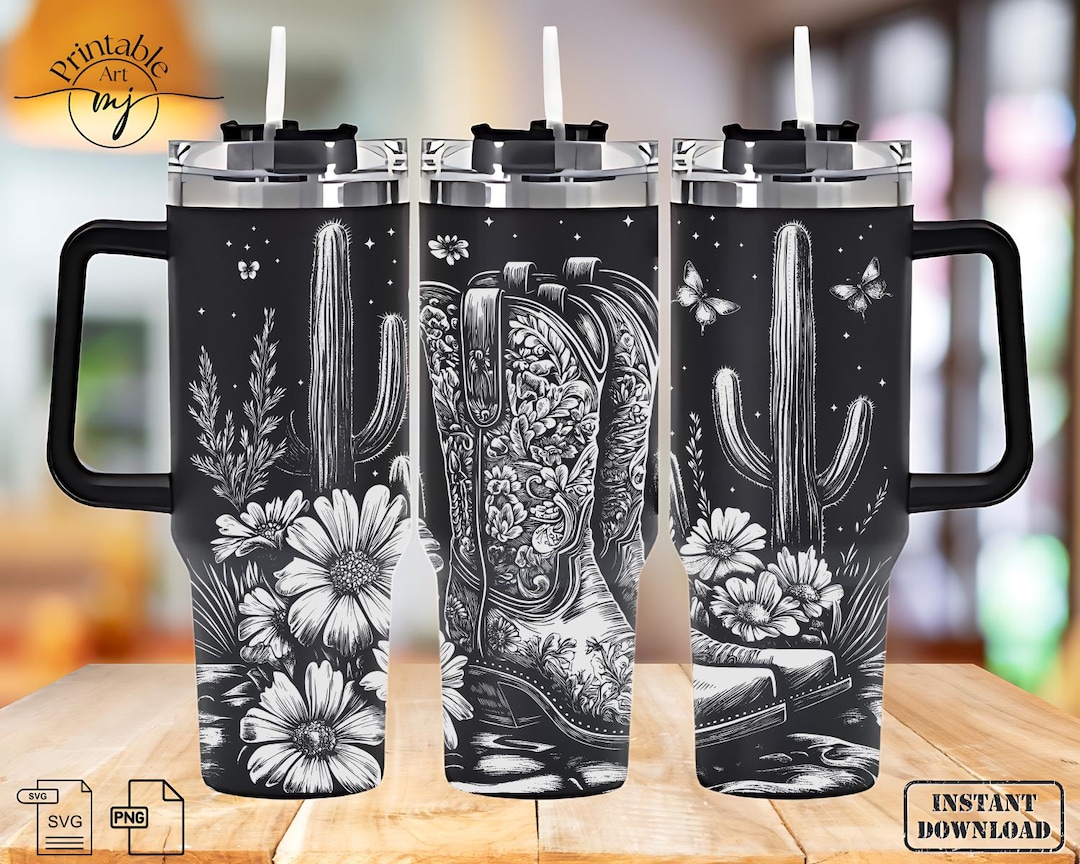 Cowgirl Boots Laser Engrave SVG File: Western 40oz Tumbler Design ...
