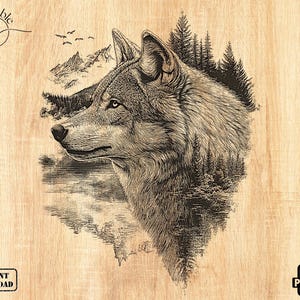 Plik z grawerunkiem laserowym „Wild Mountain Scene”: Grafika przyrodnicza w formacie PNG (pobieranie cyfrowe)