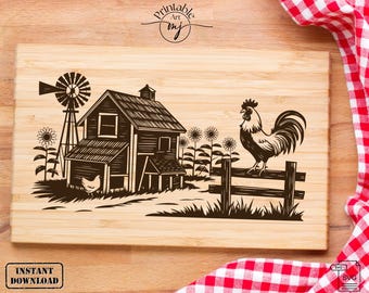 Chicken Coop SVG File: Laser Engraving Charcuterie Board Design (Digital Download