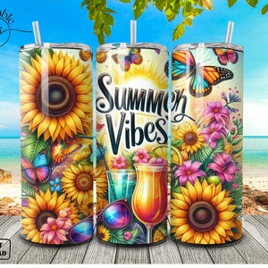 Summer Vibes Tumbler Wrap, 20oz Skinny Sublimation Tumbler Design,  Summer Sublimation Design Beach Tumbler Png Downloads Png