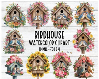 Watercolor Birdhouse Clipart: Floral Bird Home PNG Bundle (Digital Download)