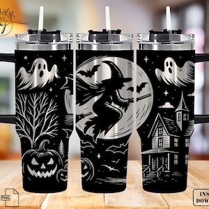 Archivo SVG de vaso de 40 oz con grabado láser de bruja de Halloween