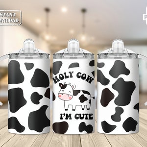 Kid&#39;s Holy Cow I&#39;m Cute 12oz Sippy Cup Tumbler Sublimation Designs farm animals 12oz Tumbler Wrap PNG Cute Animals Sippy Cup, Water Bottle