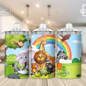 Kids Animals Tumbler Sublimation Design: 12oz Sippy Cup Wrap (Digital Download)