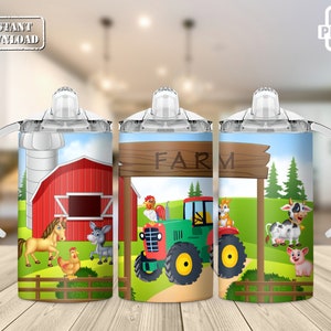 Farm Tractor 12oz Sippy Cup Sublimation Designs, Digital Download, 12oz Tumbler Wrap, PNG,Gift, Cute Sippy Cup Wrap, Kids Water Bottle