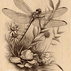 Dragonfly Laser Engraving PNG: Wildlife Wood Burn Design
