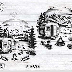 Camping SVG: Retro Travel Trailer Laser Engraving File (Digital Download)