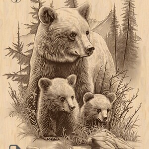 Bear Mom Laser Engraving File: Wildlife Landscape PNG