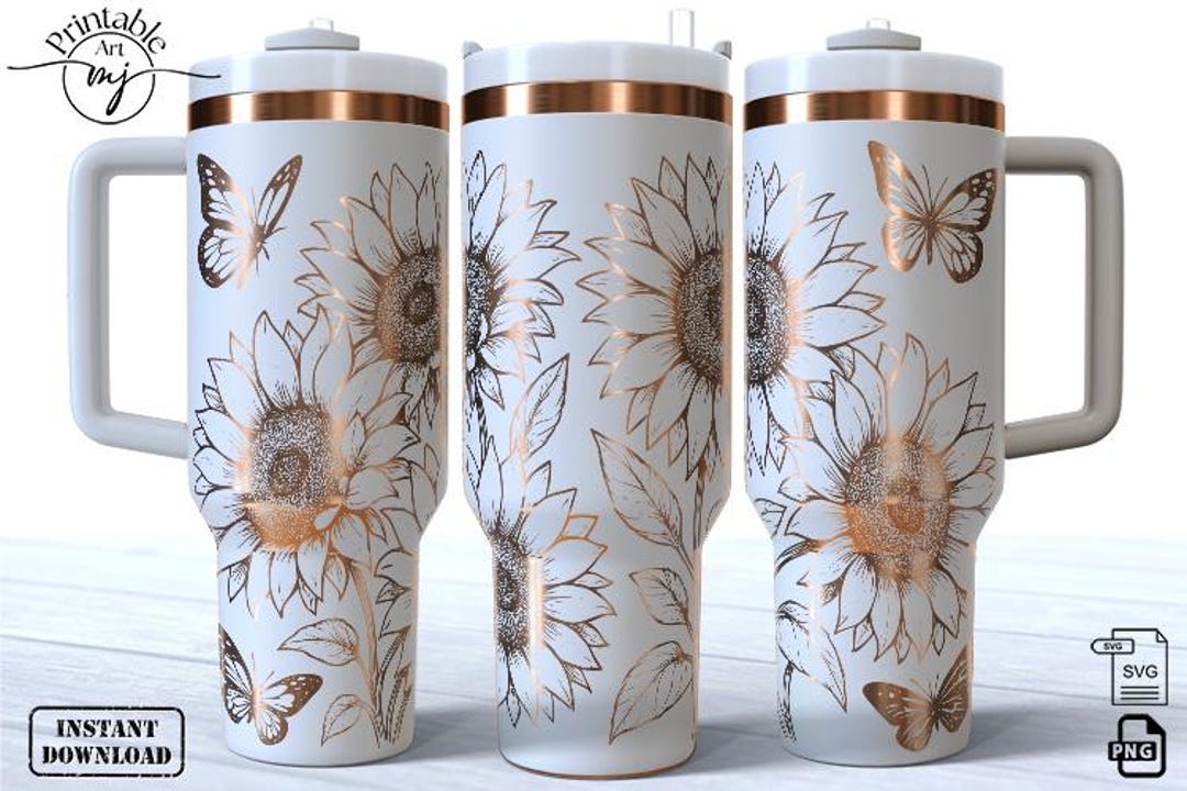 Sunflower Butterfly SVG Wrap for 40oz Tumbler | Laser Engraving File ...