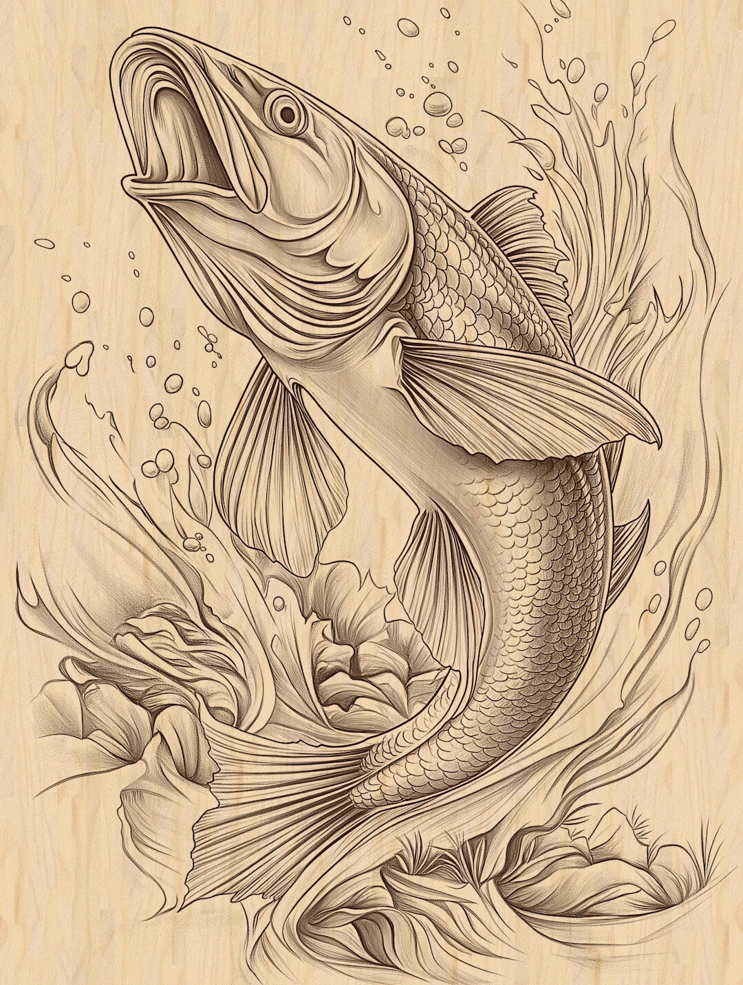 Fishing Laser Engraving Design: Fish Jumping Art (PNG File) - Etsy