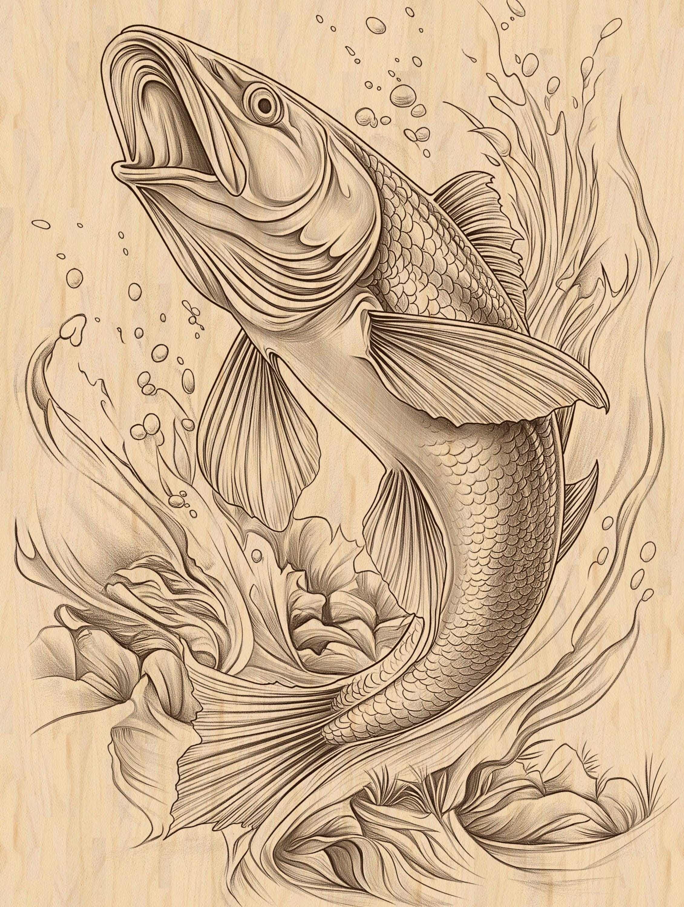Fishing Laser Engraving Design: Fish Jumping Art (PNG File) - Etsy