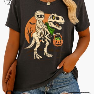 Mummy Riding Dinosaur PNG: Funny Halloween Shirt Design (Digital Download