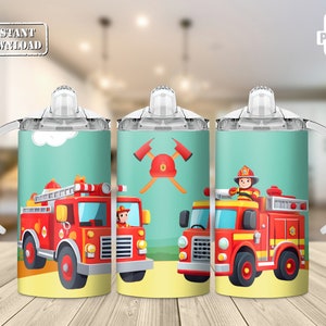 Firefight Truck 12oz Skinny Straight Tumbler Sublimation Designs Firefighter Tumbler Wrap Cute Firefighter Sippy Cup Wrap Kids Water Bottle