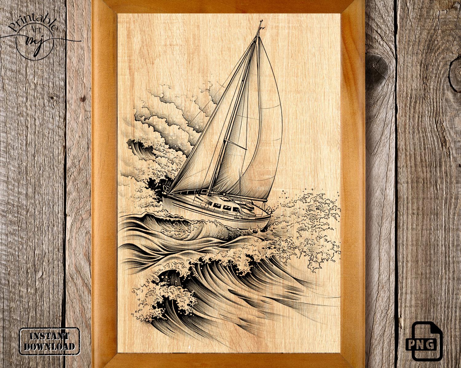 Sailing Boat Laser Engraving PNG: Nautical Pyrography Art File - Etsy