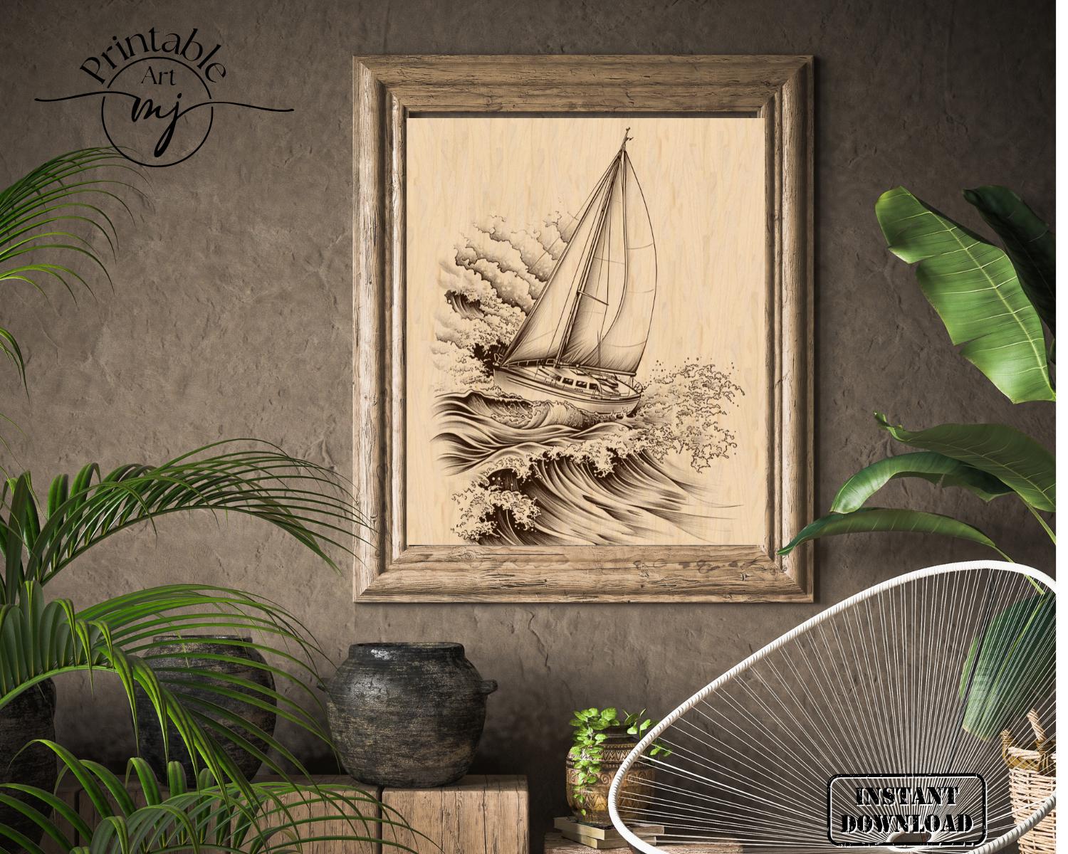 Sailing Boat Laser Engraving PNG: Nautical Pyrography Art File - Etsy