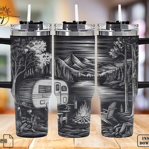 Camping Tumbler Wrap Laser SVG: 40oz Engraved Outdoor Design (Digital Download)
