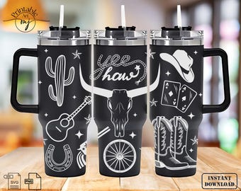 Howdy Cowgirl Boots 40oz Tumbler Design: Western Laser File (SVG, PNG)