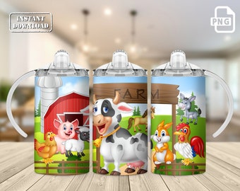 Copo térmico com estampa de animais da fazenda por sublimação: copo de 350ml (download digital)
