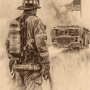 Firefighter Laser Engraving File, Fire Truck Burn Art PNG, Fireman Engrave Design, Wood Engraving PNG, Fire Dept CNC File, Glowforge Png