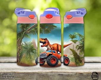 Dinosaur T-Rex Monster Truck 12oz Sippy Cup Tumbler Wrap (PNG Digital Download)