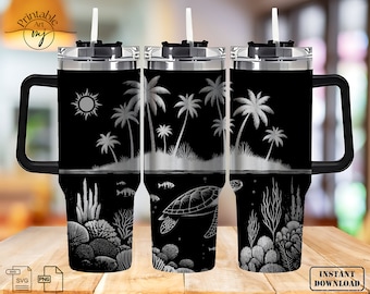 Sea turtle Tumbler Wrap Laser SVG: 40oz Engraved Design (Digital Download)