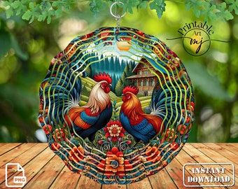 Rooster Wind Spinner PNG: Farmhouse Sublimation Design (Digital Download)