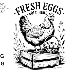 Signe de stand de marchand d'oeufs SVG, oeufs frais vendus ici SVG, bannière de poulet, drapeau de poule de jardin de ferme, cadeau de maman de poulet d'arrière-cour