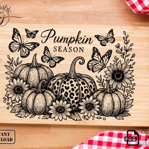 Saison des citrouilles SVG : fichier de gravure laser tournesol et papillon (téléchargement numérique