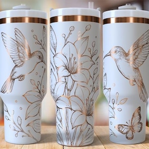Hummingbird Floral SVG Wrap for 40oz Tumbler | Laser Engraving File | Butterfly Nature Botanical Design
