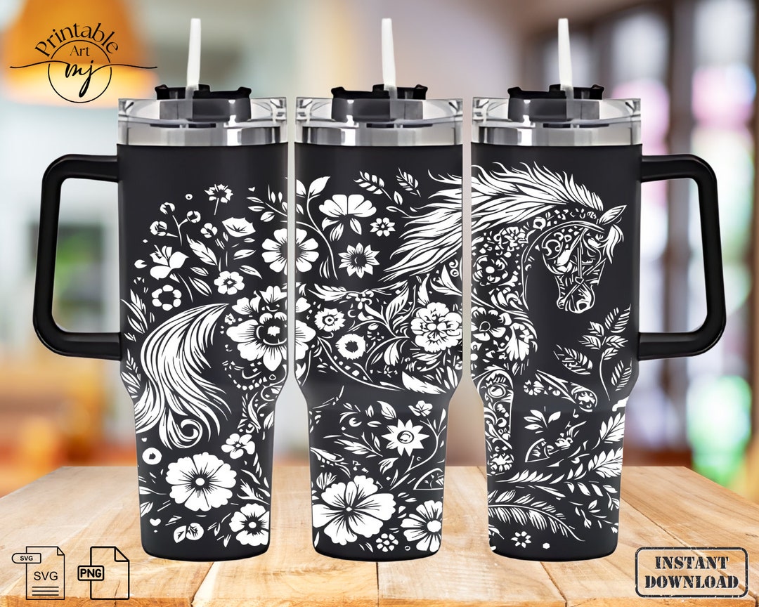 Horse and Flowers Tumbler Wrap Laser SVG Horse Lover Engraved Tumbler ...
