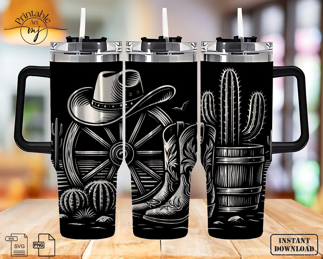 Cowboy Western SVG Wrap: 40oz Tumbler Laser Engraving File - Etsy