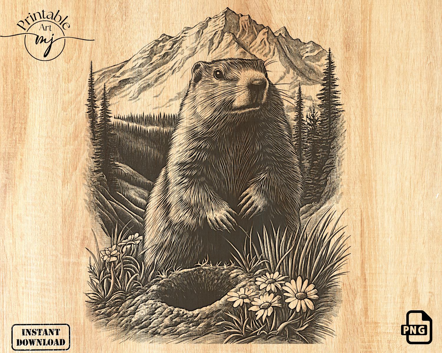 Marmot illustration - Etsy 日本