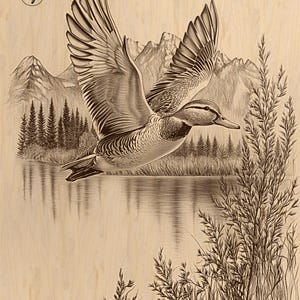 Duck Hunting Laser Engraving File PNG, Wildlife Landscape CNC Wood Burn Design, Nature Duck Laser Cut SVG