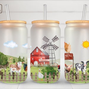Farm Libbey Glass Wrap, Highland Cow 16 Oz Glass Can Wrap PNG, chickens Glass Tumbler Wrap, Glass Can Sublimation Wrap Design Download