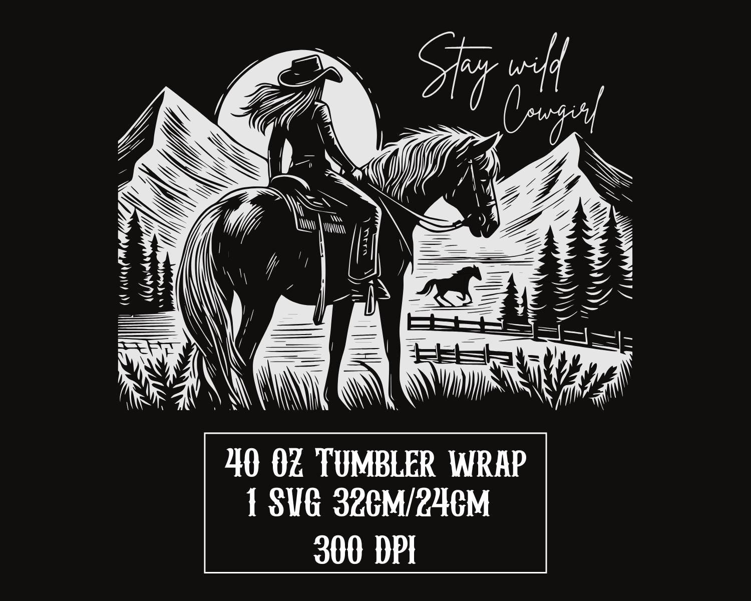 Cowgirl Tumbler Wrap Laser SVG: Engraved Horses 40oz Tumbler (digital ...