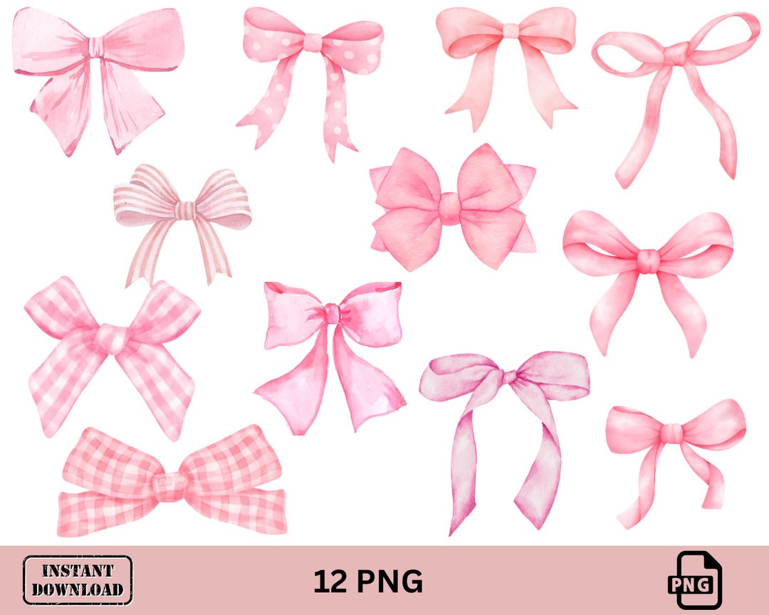 Pink Watercolor Bows PNG: Coquette Clipart Set (digital Download) - Etsy