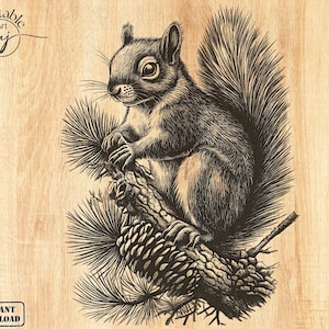 Squirrel Landscape Laser Engrave File: Wildlife Wood Art (PNG)