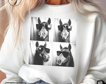 Photobooth Horse PNG, Funny Horse Png, Horse with Sunglasses Png, Film Strip Photo Png, Horses Photo Booth PNG, Farm Animal Png