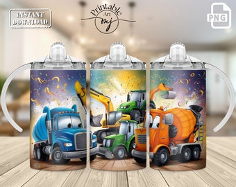 Capa para Copo de Treinamento com Tema de Veículos de Construção: Design para Sublimação de 355ml (PNG)