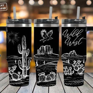 Tumbler Wild West con involucro laser SVG, bicchiere inciso, bicchiere da 40 oz con involucro laser SVG, incisione laser SVG