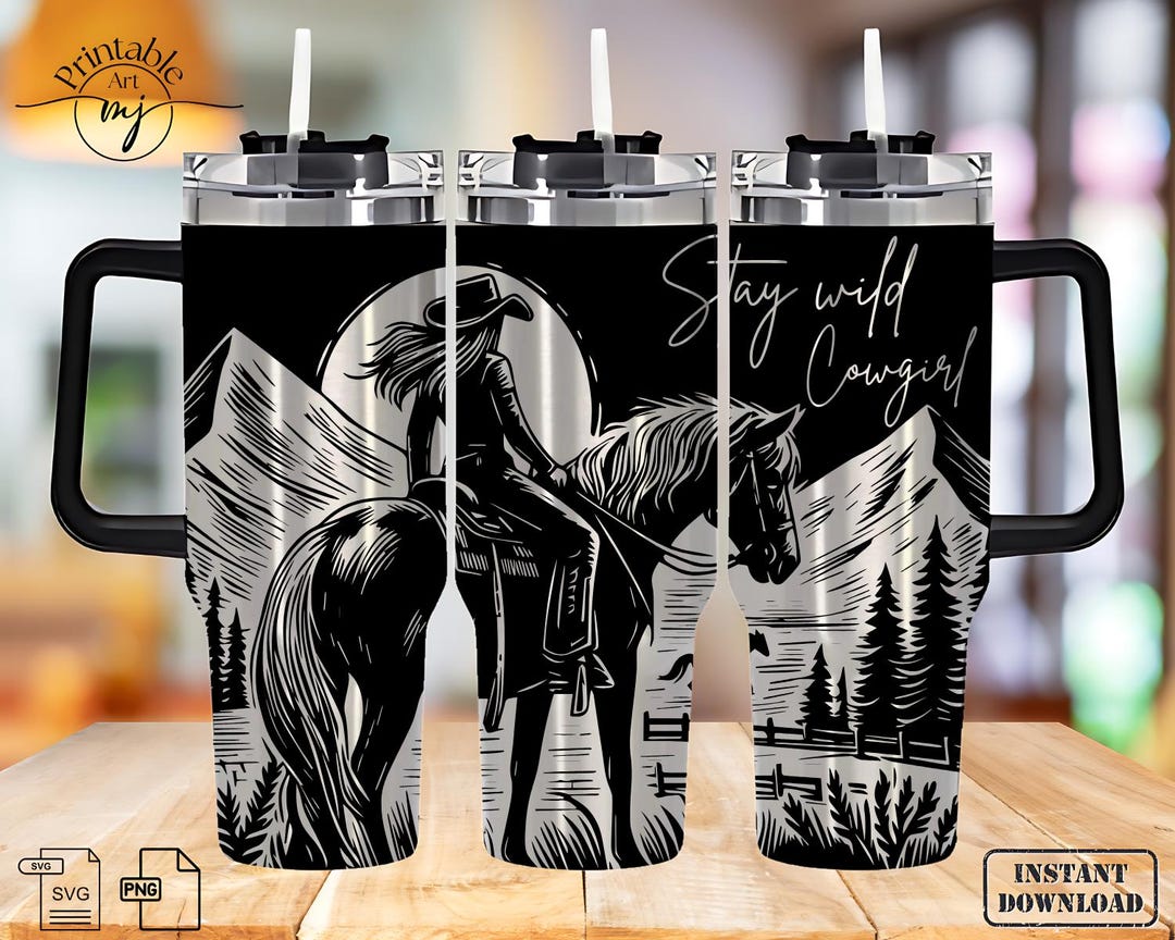 Cowgirl Tumbler Wrap Laser SVG: Engraved Horses 40oz Tumbler (digital ...