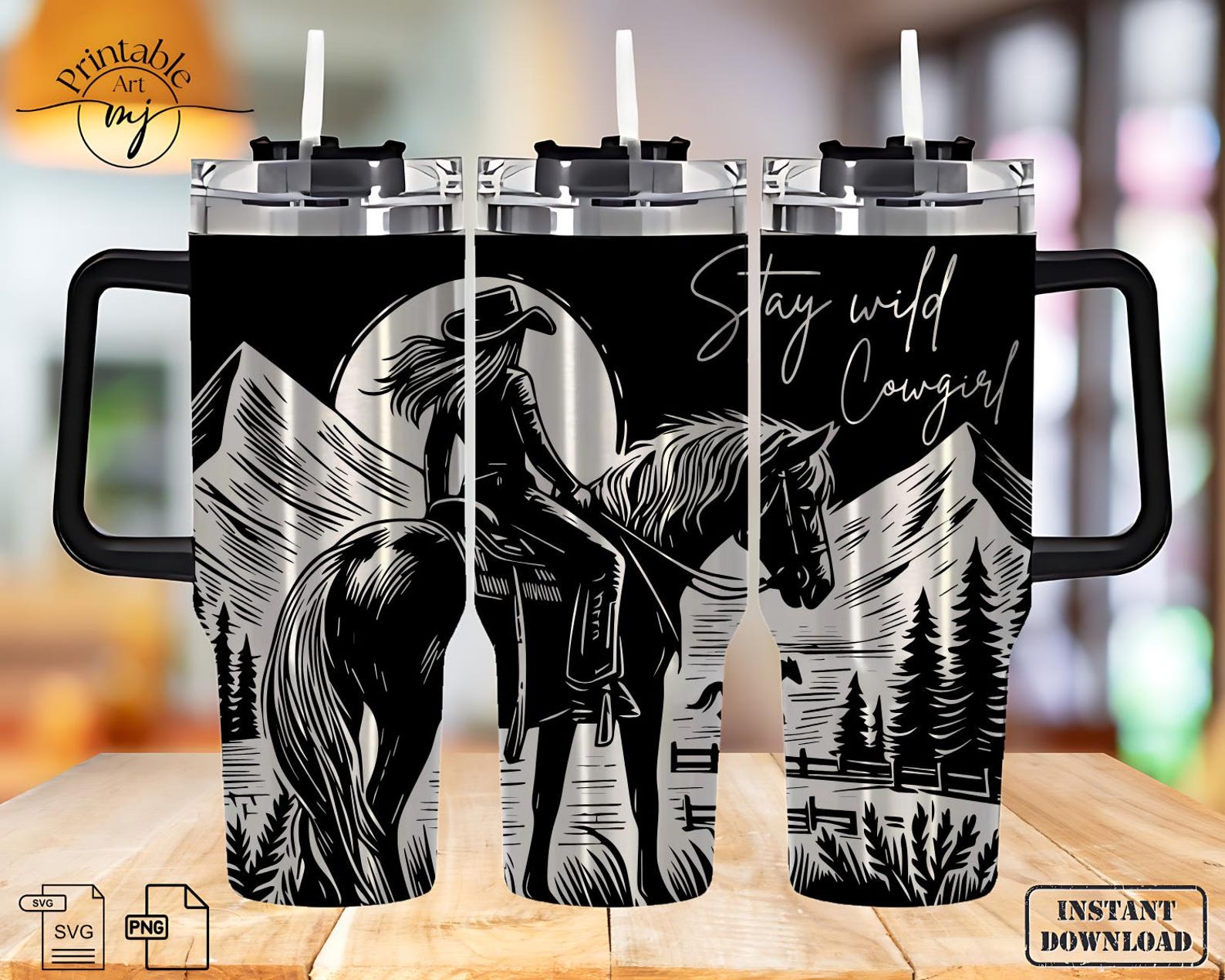 Cowgirl Tumbler Wrap Laser SVG: Engraved Horses 40oz Tumbler (digital ...
