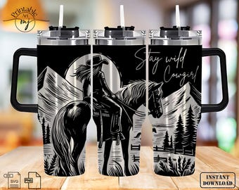 Stay wild cowgirl Tumbler Wrap Laser SVG, Engraved Tumbler, 40oz Tumbler Full Wrap Laser SVG, Horses Laser Engraved SVG