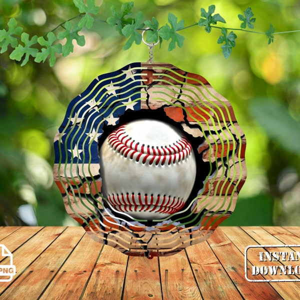 Baseball Wind Spinner Sublimation Design, Baseball Ball American Flag WindSpinner PNG for Sublimation, 10inch Wind spinner Png Download