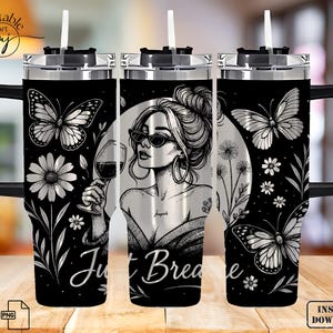 Just Breathe 40oz Laser Wrap SVG Tumbler Wrap File Relaxation Quote Laser Engraving Positive Affirmations 40oz for DIY Rotary Wine 40oz Svg