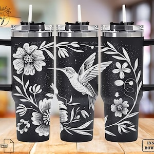 Hummingbird Tumbler Wrap Laser Svg, Floral 40oz Laser Engraved Tumbler Wrap, Hummingbird 40 oz Tumbler Laser File Design Laser Engraving Svg