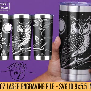 Owl Tumbler Wrap Laser SVG: 20oz Engraved Tumbler Design (Digital Download)