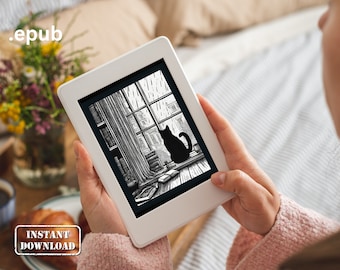 Écran de verrouillage Kindle Cosy Rainy Day Cat (fichier numérique .epub)