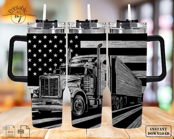 Semi Truck Tumbler Wrap Laser SVG: 40oz laser engrave file Trucker Design